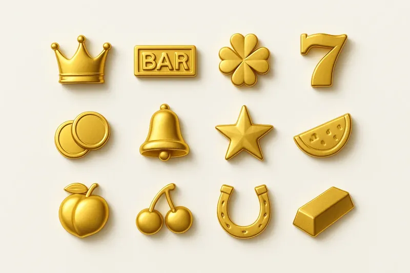 Twelve mini slot symbols arranged in a clean 4x3 grid
